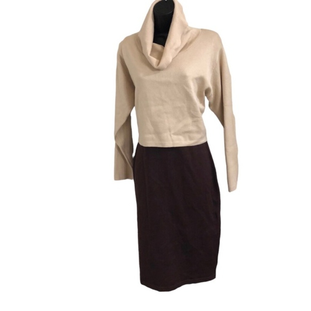 Taylor cream & brown layered turtleneck sweater dress size medium new‎